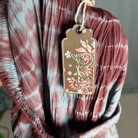 J Gee Bohemian Tie-Dye Crinkled Midi Skirt M Hippie Gypsy Airy Flowy Elastic - Picture 6 of 12